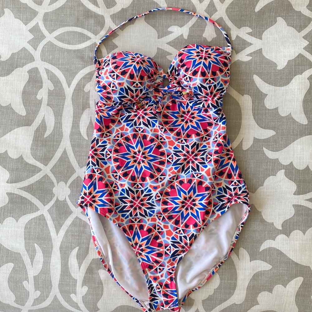 Kaleidoscope high cut leg one piece halter swimsuit